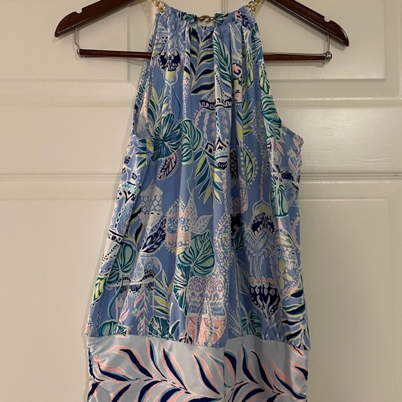 Lilly Pulitzer Tops - Lilly Pulitzer Blue and Green Patterned Halter Top with chain detail Sz XS